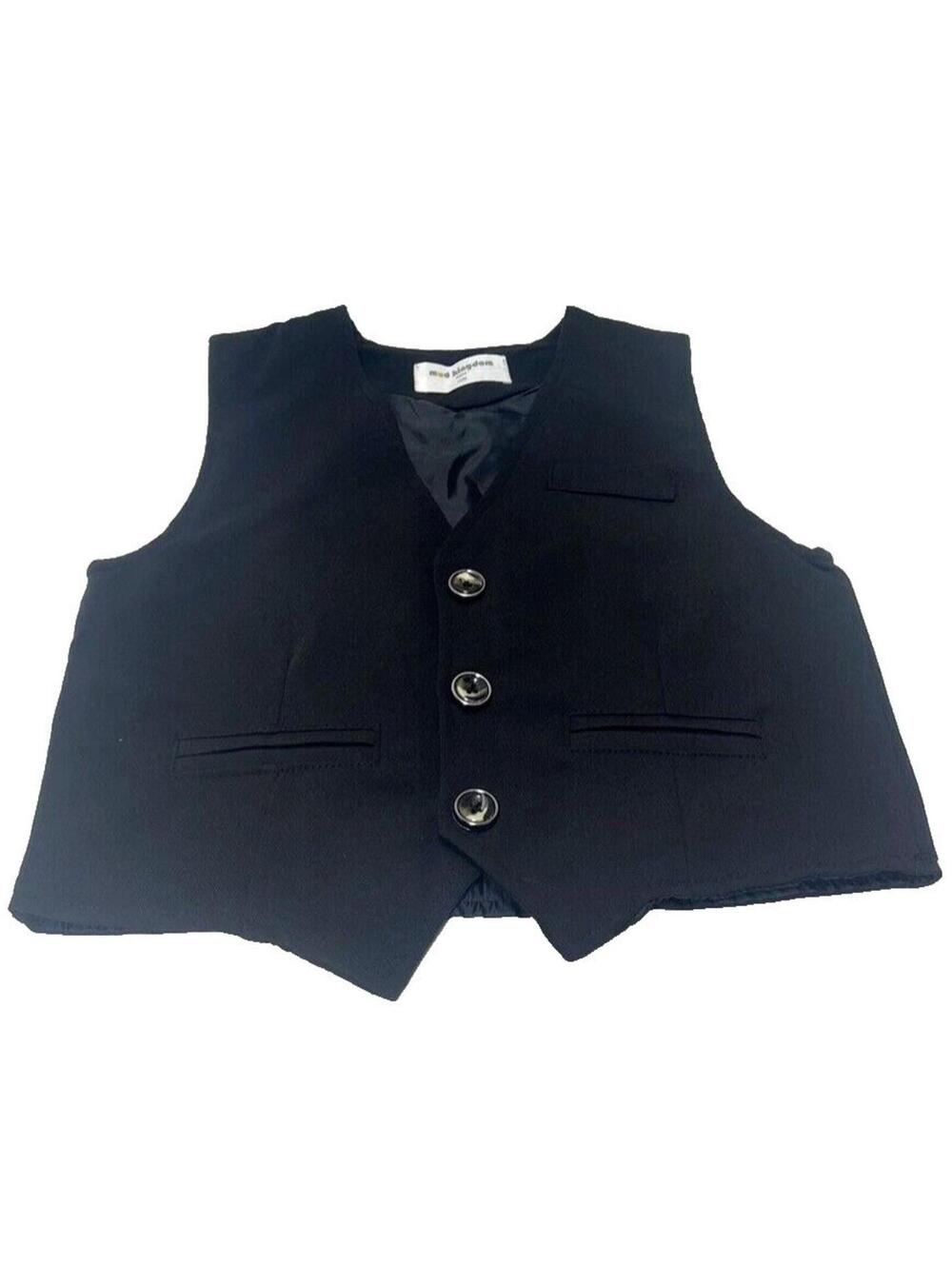 Girls Button Up Vest Black Cropped 3 Button, Size 120 Kids, New